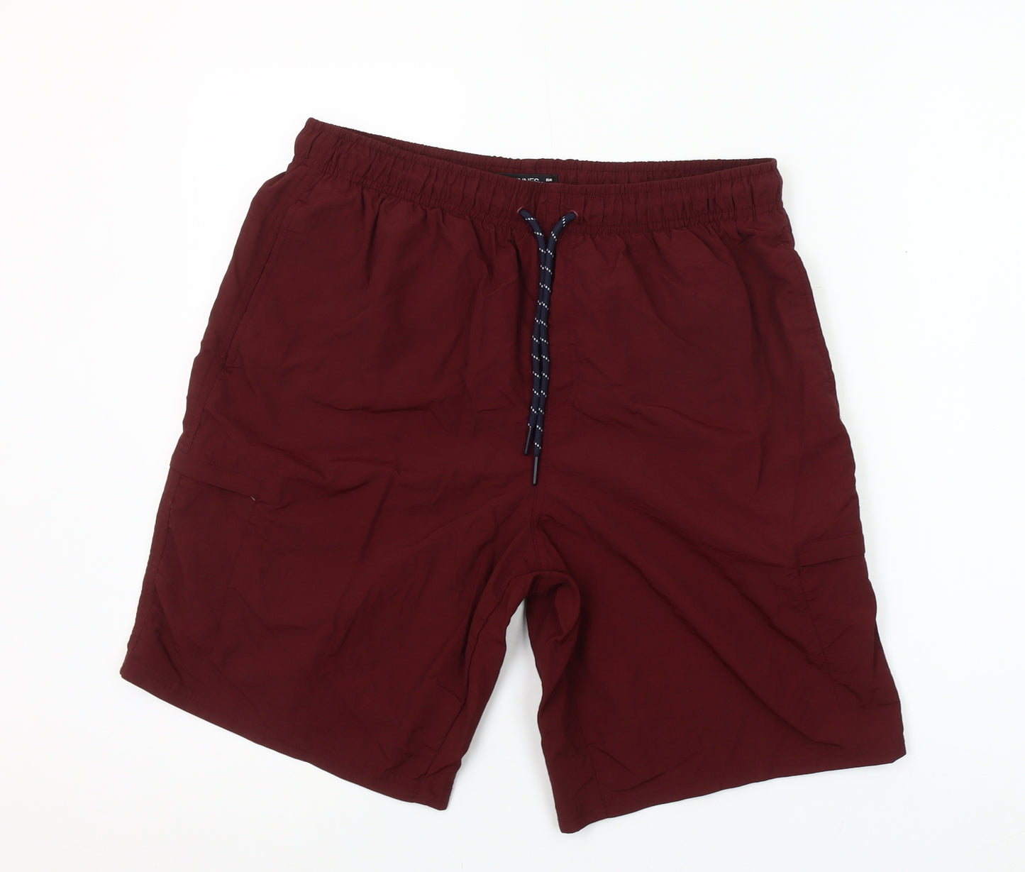 Dunnes Men Burgundy Cargo Shorts Medium Elastic Waist Drawstring Casual
