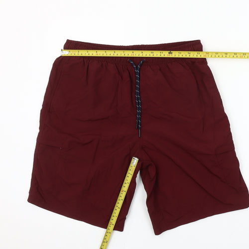 Dunnes Men Burgundy Cargo Shorts Medium Elastic Waist Drawstring Casual