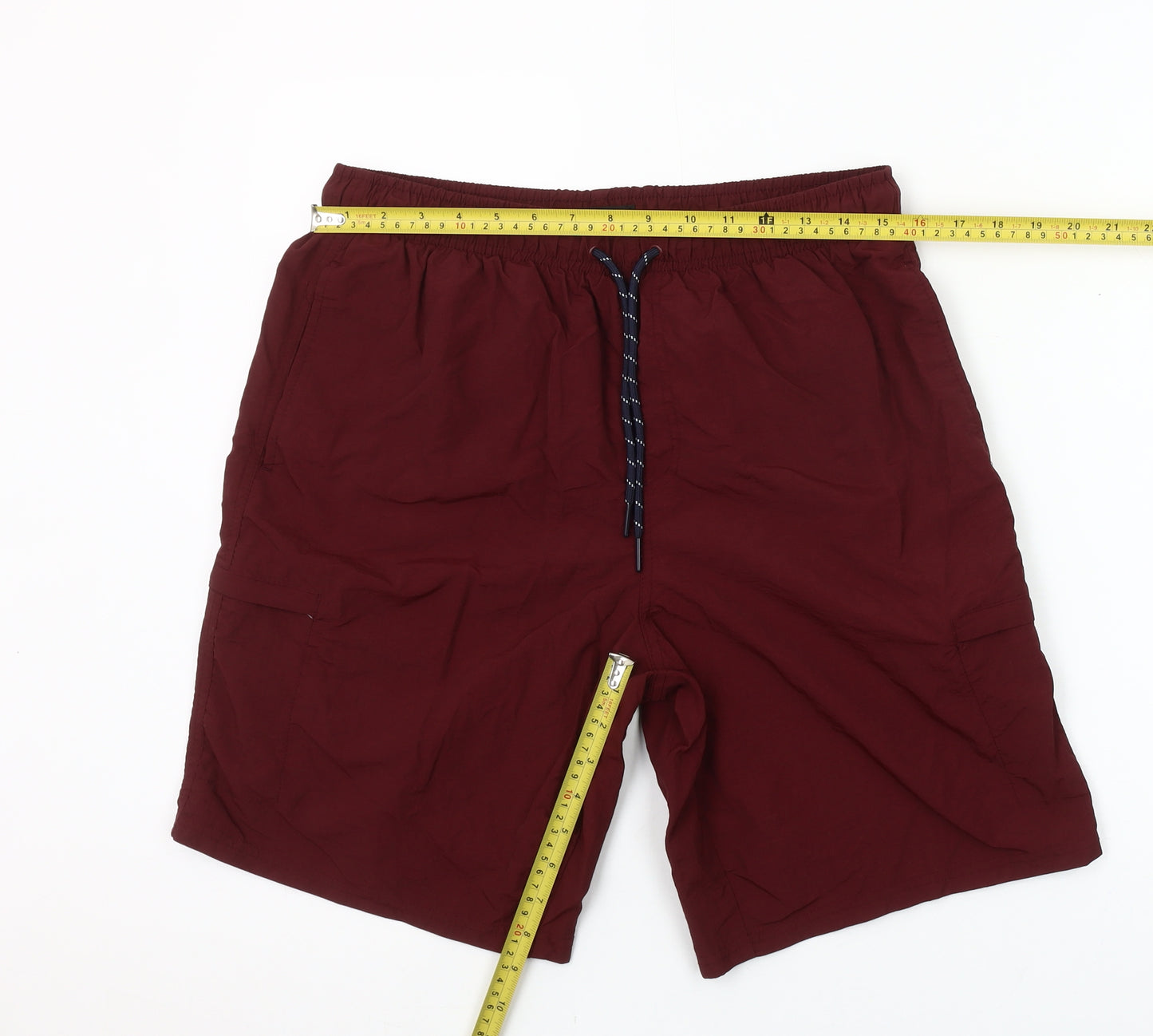 Dunnes Men Burgundy Cargo Shorts Medium Elastic Waist Drawstring Casual