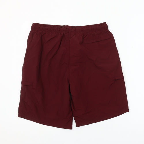 Dunnes Men Burgundy Cargo Shorts Medium Elastic Waist Drawstring Casual