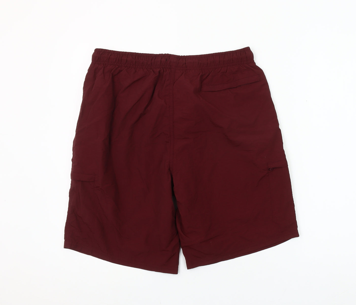 Dunnes Men Burgundy Cargo Shorts Medium Elastic Waist Drawstring Casual
