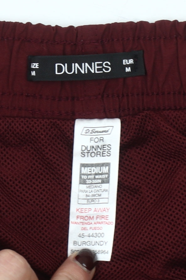 Dunnes Men Burgundy Cargo Shorts Medium Elastic Waist Drawstring Casual