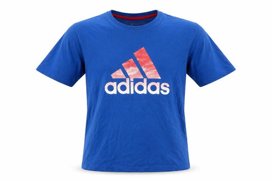 Front view of Adidas Men's Blue Short Sleeve Sports Logo T-Shirt, size M