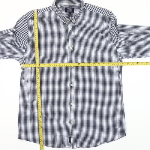 PRODUKT Men's Blue Check Cotton Long Sleeve Button-Up Shirt XL