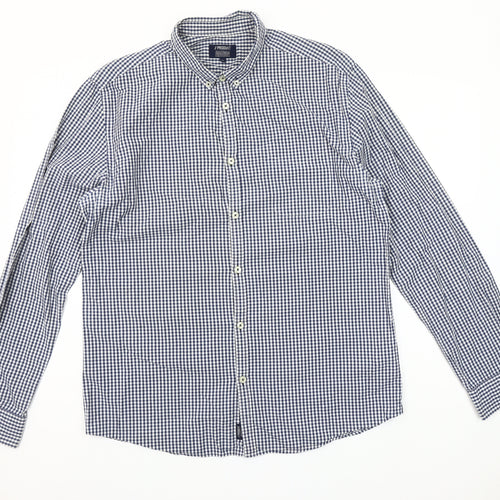 PRODUKT Men's Blue Check Cotton Long Sleeve Button-Up Shirt XL