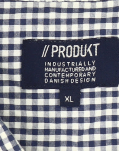 PRODUKT Men's Blue Check Cotton Long Sleeve Button-Up Shirt XL