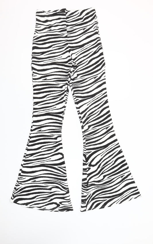 Boohoo Women’s Black Zebra Print Flared Leggings UK 10