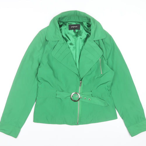 Papaya Womens Green Belted Biker Jacket Size 14 Polyester