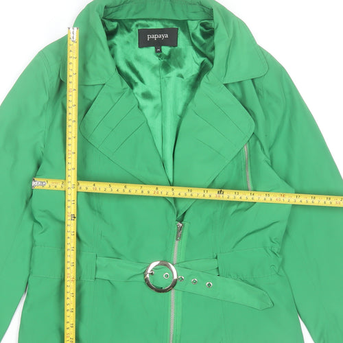 Papaya Womens Green Belted Biker Jacket Size 14 Polyester