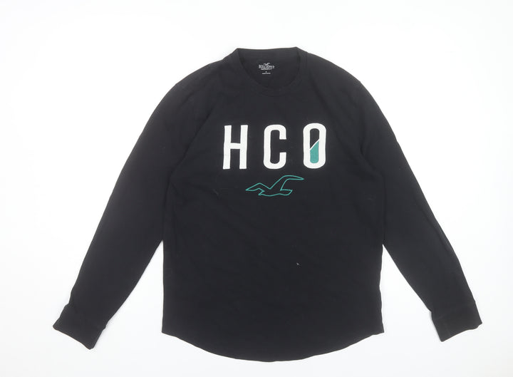 Hollister Men’s Black Long Sleeve Logo Crew Neck T-Shirt Size S
