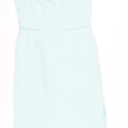 Cavita Collections Women's Blue Beaded Sheath Dress Size 12 Sleeveless
