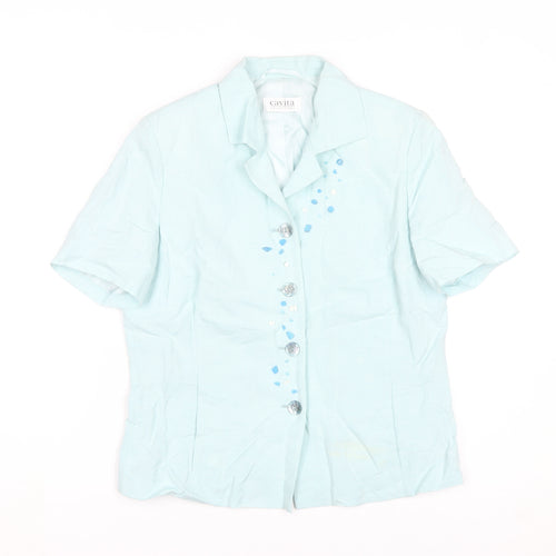 Cavita Collections Women's Blue Beaded Linen Blend Short Sleeve Blazer Size 12