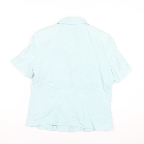 Cavita Collections Women's Blue Beaded Linen Blend Short Sleeve Blazer Size 12