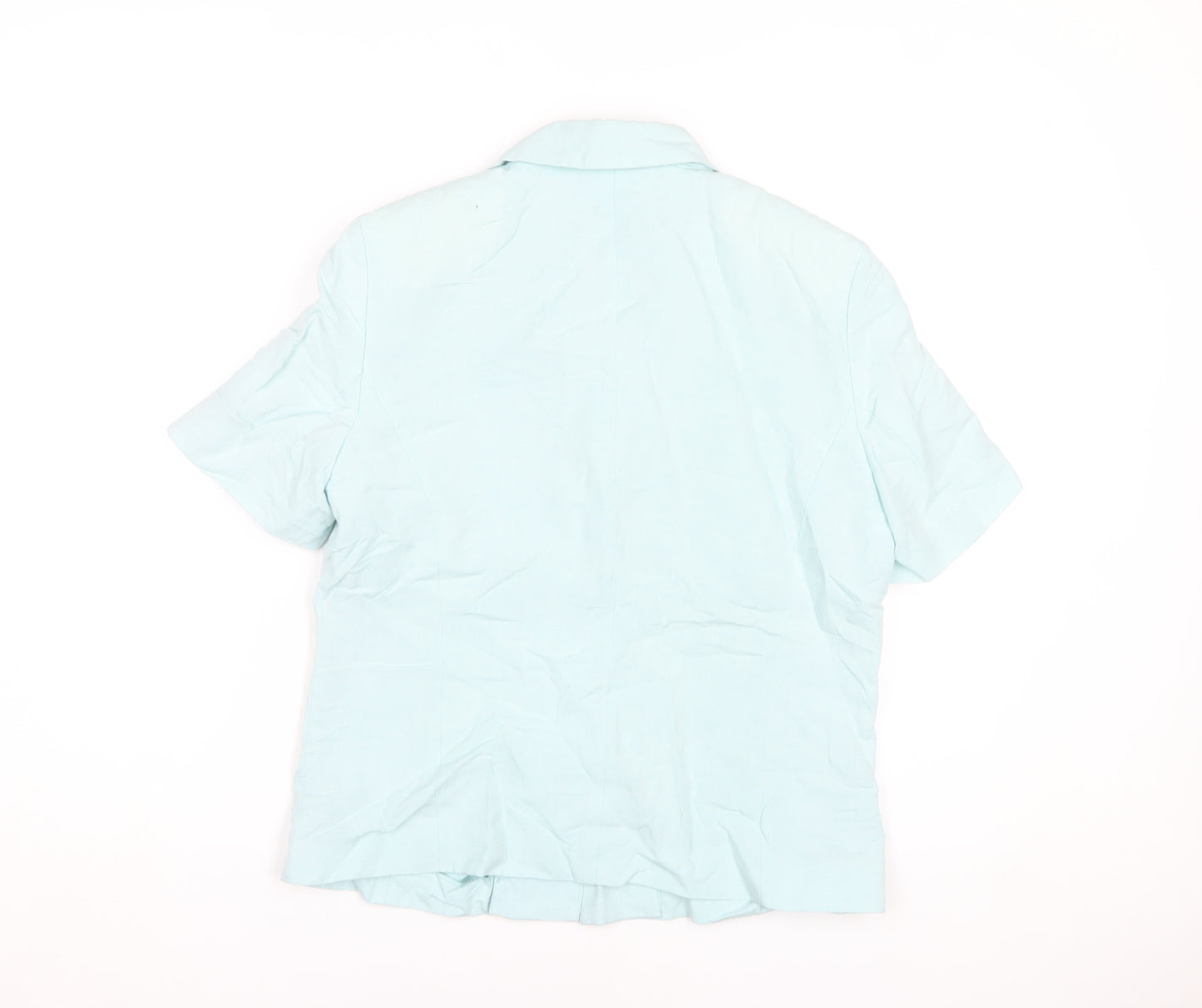 Cavita Collections Women's Blue Beaded Linen Blend Short Sleeve Blazer Size 12