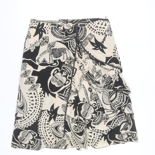 Gil Bret Women's Beige Tribal Wrap Cotton Knee Length Skirt Size 14