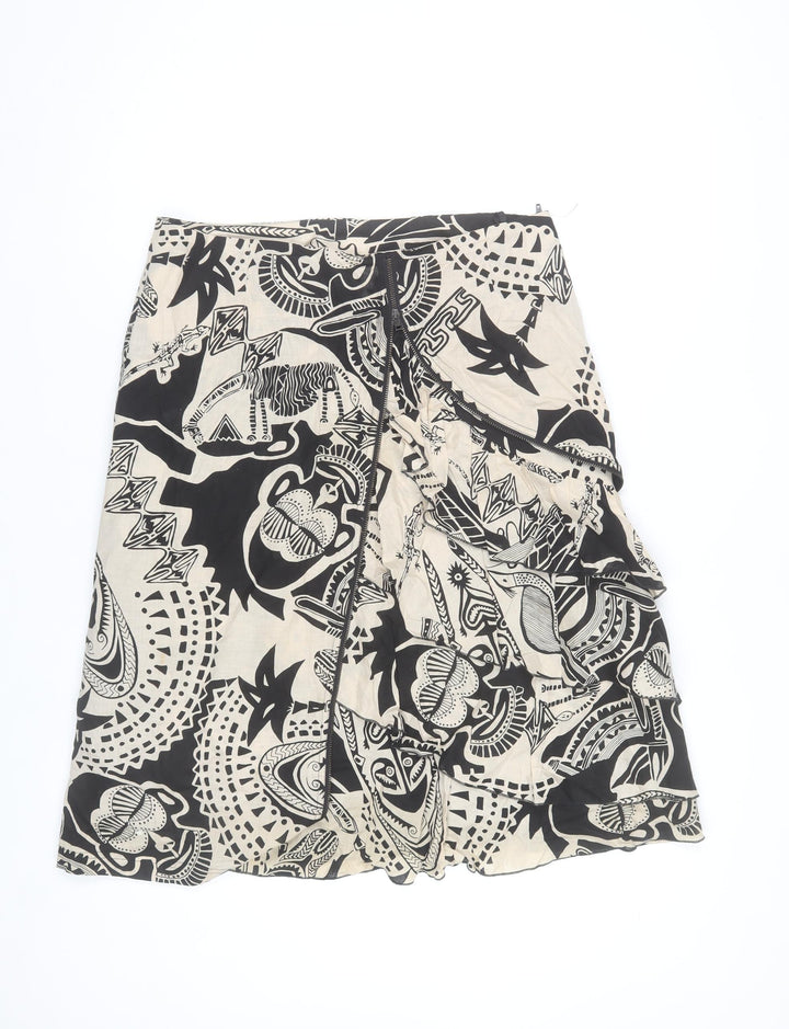Gil Bret Women's Beige Tribal Wrap Cotton Knee Length Skirt Size 14