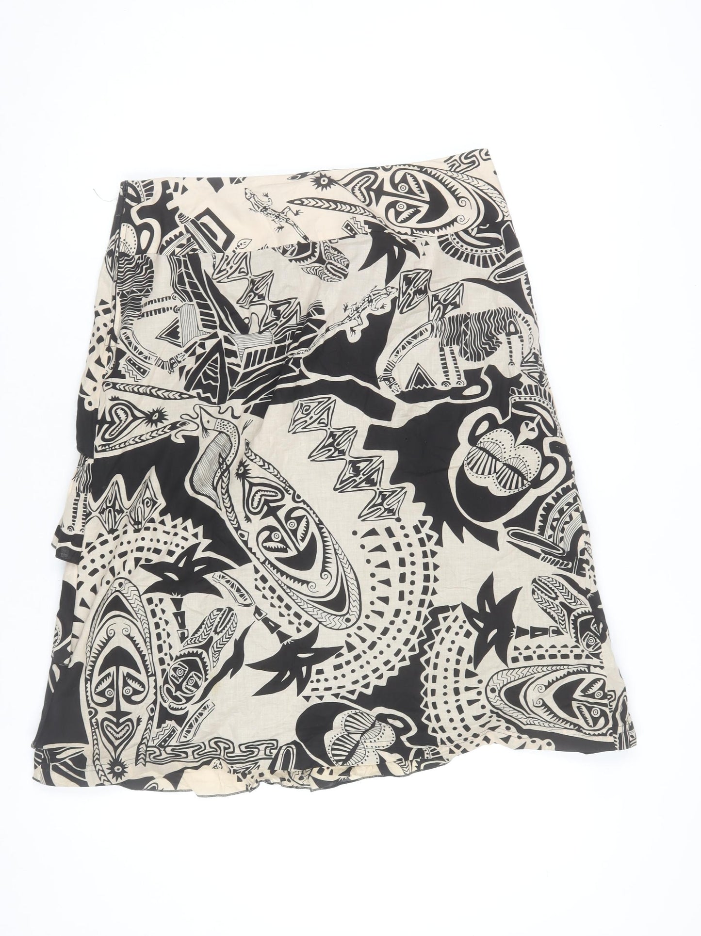 Gil Bret Women's Beige Tribal Wrap Cotton Knee Length Skirt Size 14