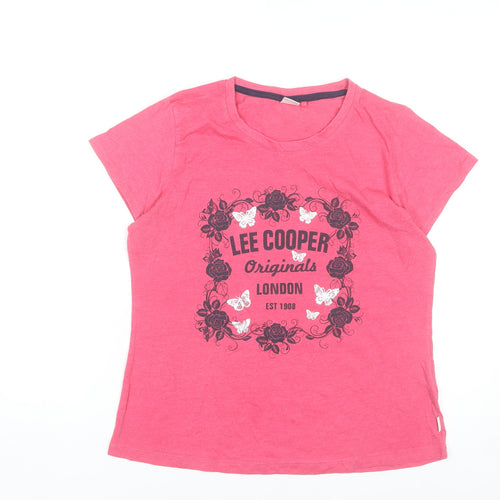 Lee Cooper Womens Pink Graphic T-Shirt UK 16 Cotton Blend Casual Top