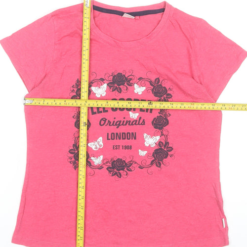 Lee Cooper Womens Pink Graphic T-Shirt UK 16 Cotton Blend Casual Top