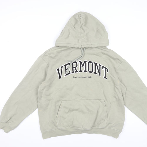 H&M Womens Beige Pullover Hoodie Size S Cotton Blend Vermont Print