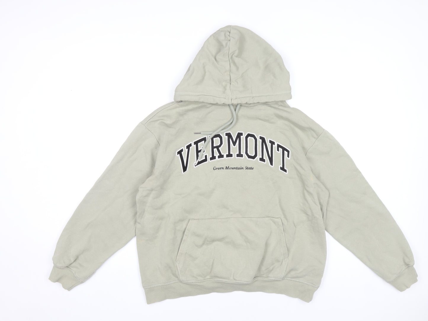 H&M Womens Beige Pullover Hoodie Size S Cotton Blend Vermont Print