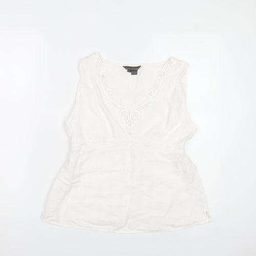Karma Highway Women's White Cotton Embroidered Bohemian Sleeveless Blouse L