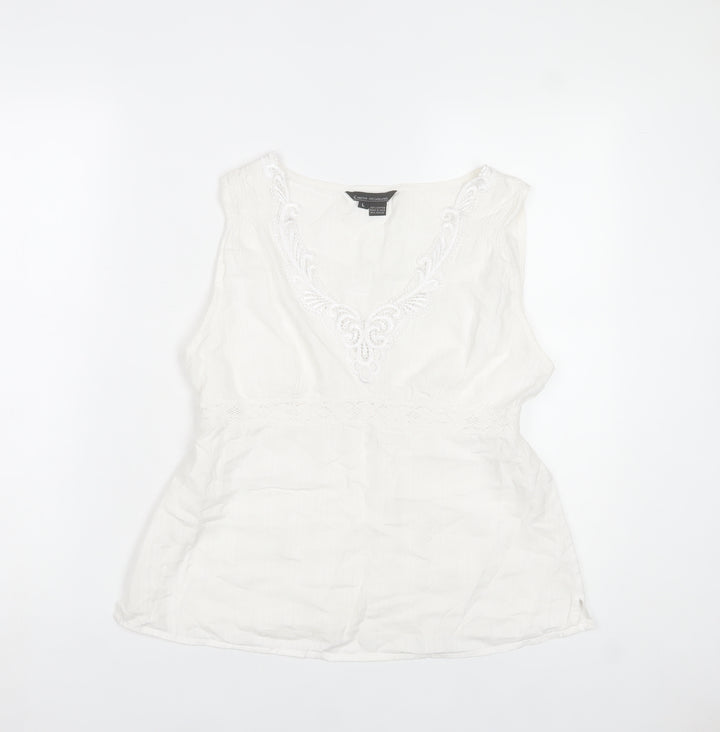 Karma Highway Women's White Cotton Embroidered Bohemian Sleeveless Blouse L
