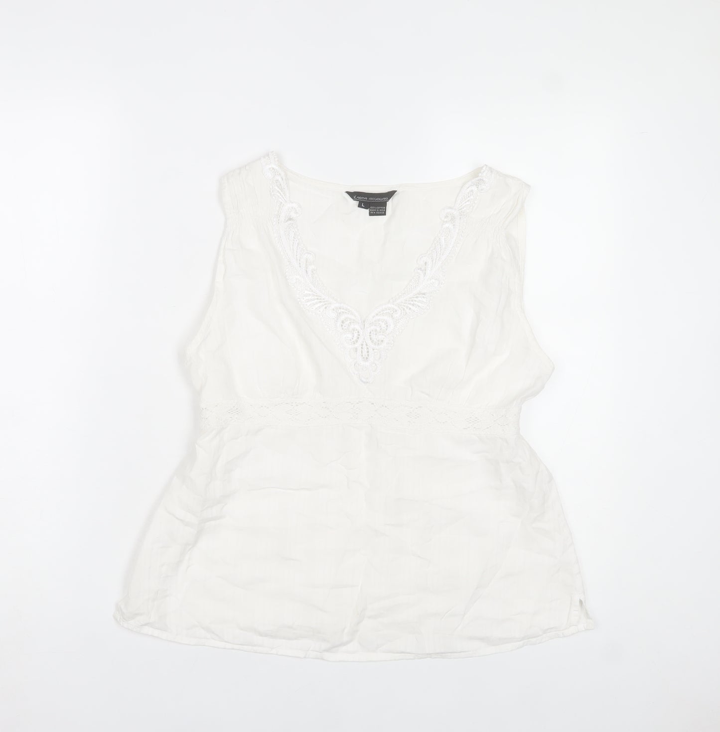Karma Highway Women's White Cotton Embroidered Bohemian Sleeveless Blouse L