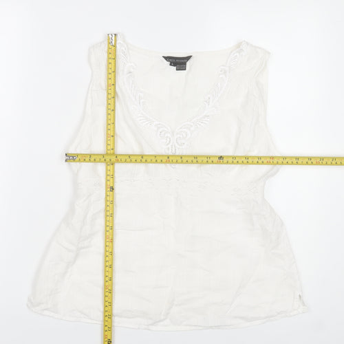 Karma Highway Women's White Cotton Embroidered Bohemian Sleeveless Blouse L