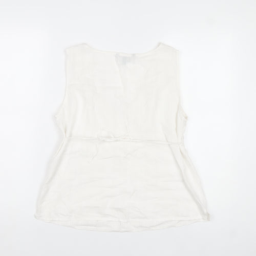 Karma Highway Women's White Cotton Embroidered Bohemian Sleeveless Blouse L