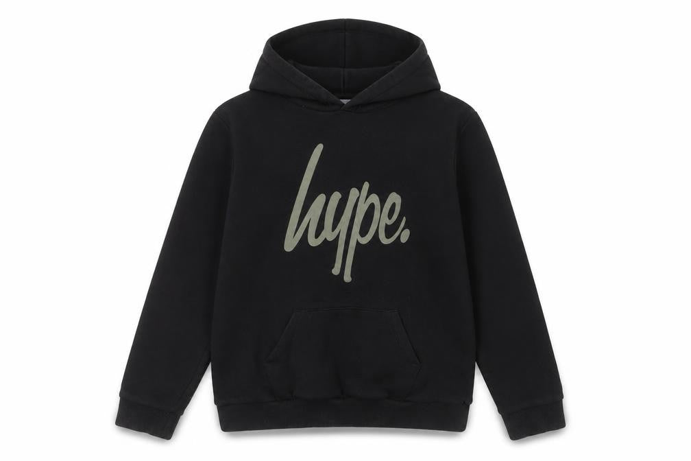 Front view of Hype boys’ black pullover hoodie 13 years regular fit