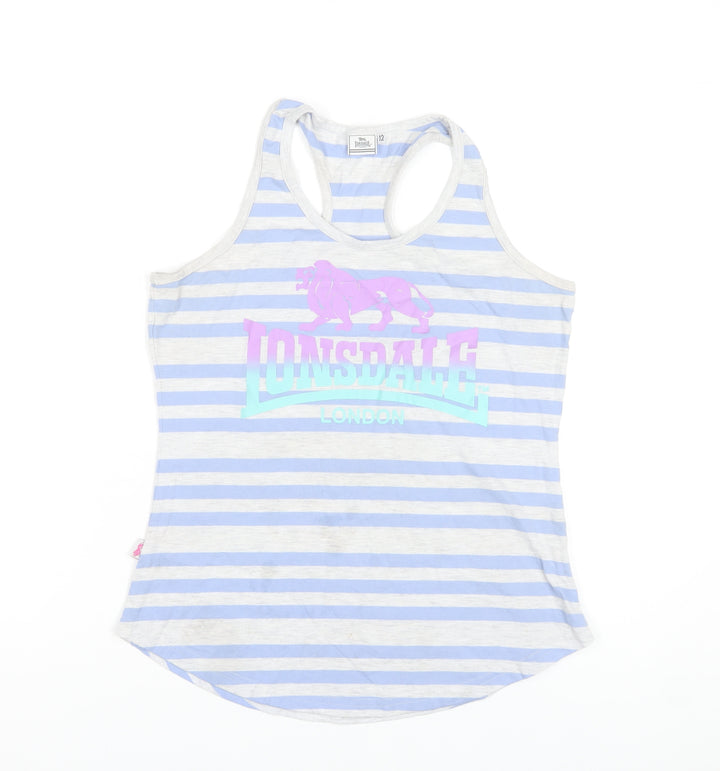 Lonsdale Women's Blue Striped Racerback Tank Top Size 12