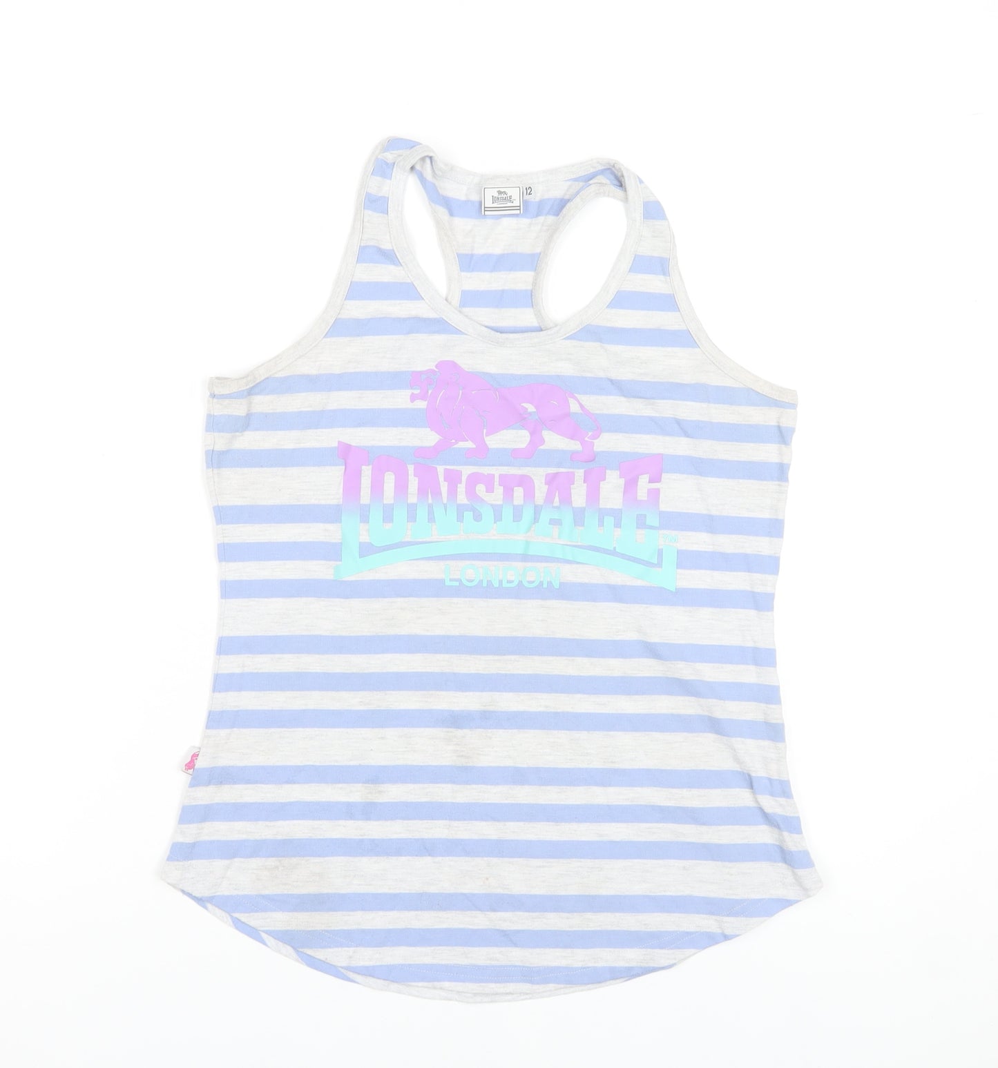 Lonsdale Women's Blue Striped Racerback Tank Top Size 12