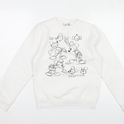 Disney Women's White Mickey Mouse Sketch Sweatshirt 2XS Cotton Blend