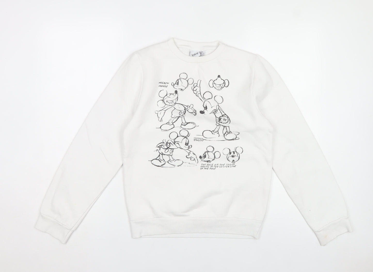 Disney Women's White Mickey Mouse Sketch Sweatshirt 2XS Cotton Blend