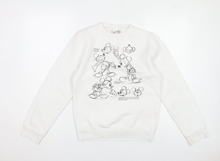 Disney Women's White Mickey Mouse Sketch Sweatshirt 2XS Cotton Blend