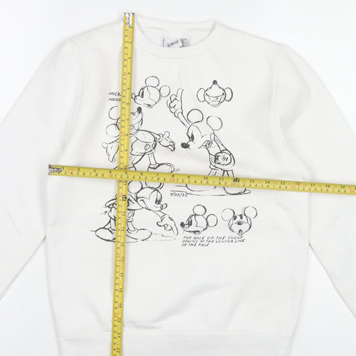 Disney Women's White Mickey Mouse Sketch Sweatshirt 2XS Cotton Blend