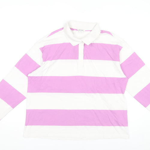 Monki Women's Pink White Striped Long Sleeve Cotton Polo Shirt Size 12
