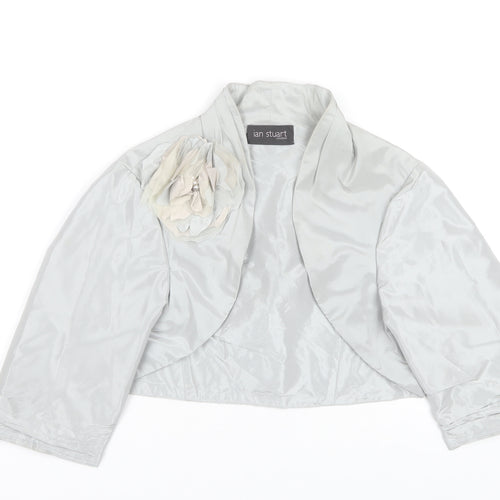 Ian Stuart Women’s Grey Cropped Satin Bolero Jacket Size 14 Elegant Formal