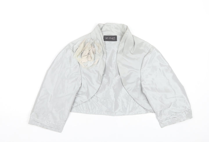 Ian Stuart Women’s Grey Cropped Satin Bolero Jacket Size 14 Elegant Formal