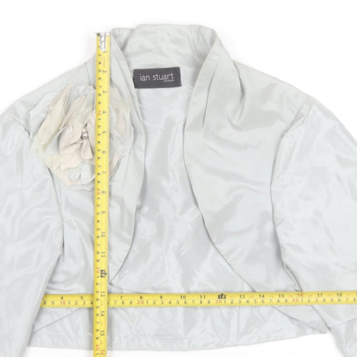 Ian Stuart Women’s Grey Cropped Satin Bolero Jacket Size 14 Elegant Formal