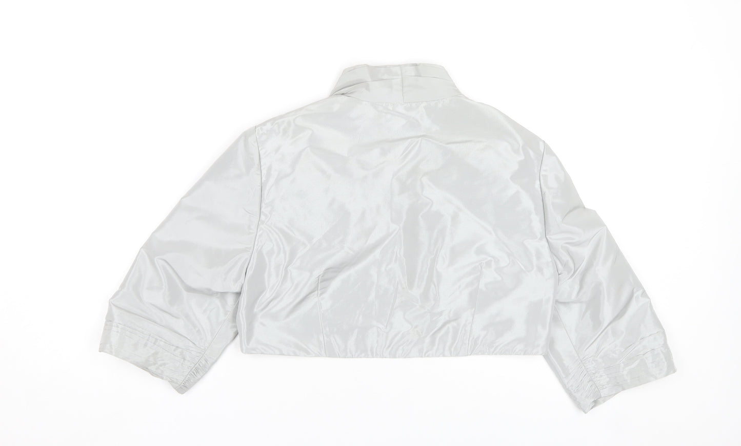 Ian Stuart Women’s Grey Cropped Satin Bolero Jacket Size 14 Elegant Formal