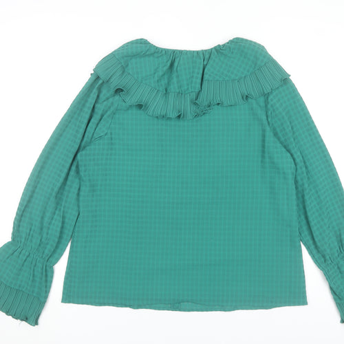 Gallery Women’s Green Ruffle V-Neck Long Sleeve Tunic Blouse Size 14