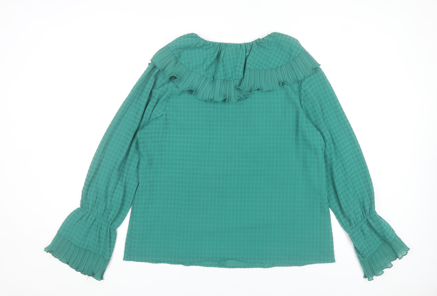 Gallery Women’s Green Ruffle V-Neck Long Sleeve Tunic Blouse Size 14