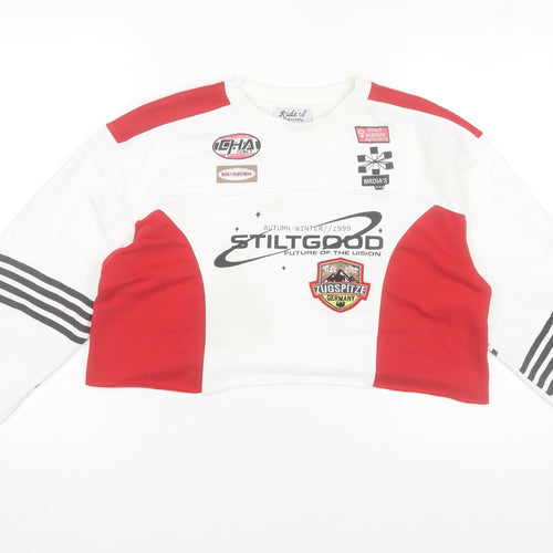Rude Company Women's Red & White Cropped Pullover Sweatshirt One Size