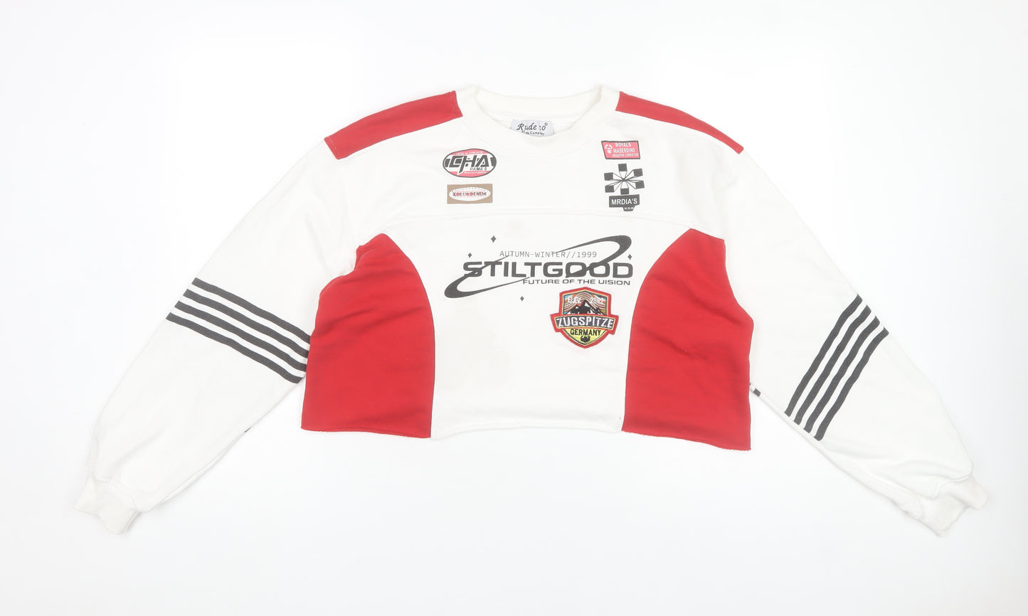 Rude Company Women's Red & White Cropped Pullover Sweatshirt One Size