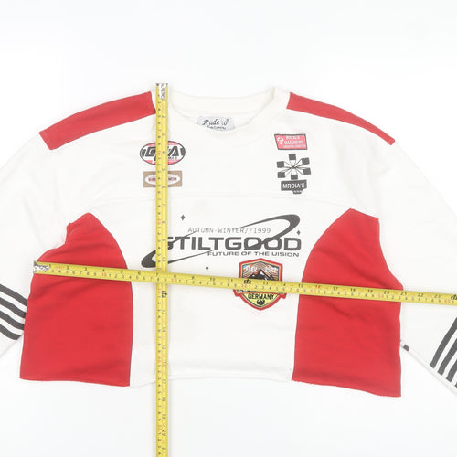 Rude Company Women's Red & White Cropped Pullover Sweatshirt One Size