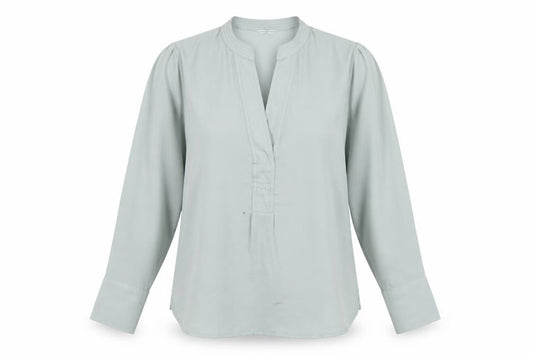 Front view of Next Women's Green Polyester Long Sleeve V-Neck Blouse, size 12