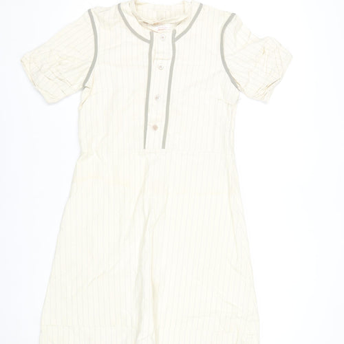 Just In Case Women Ivory Stripe Shift Dress Size 10 Short Sleeve