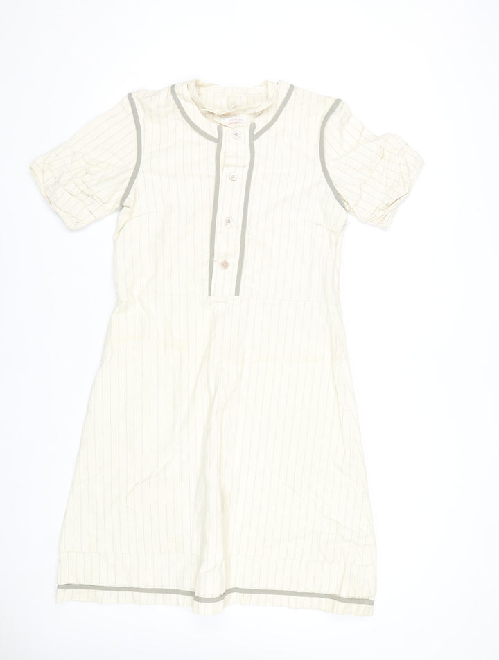Just In Case Women Ivory Stripe Shift Dress Size 10 Short Sleeve